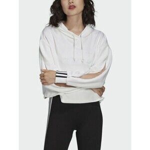 Adidas Originals Cropped Hoodie Sweatshirt Cut Out Sleeves White Womens